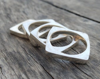 Set of 4 Ring Square Ring Chunky Dome Stackable Chunky Silver Ring, Statement Dome Ring, Chunky Dome Ring, Sterling Silver Jewelry