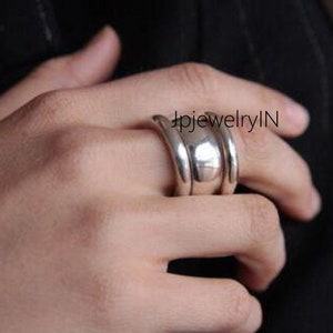 3 Set of Handmade Chunky Sterling Silver Dome Ring Set: Wide Band Jewelry