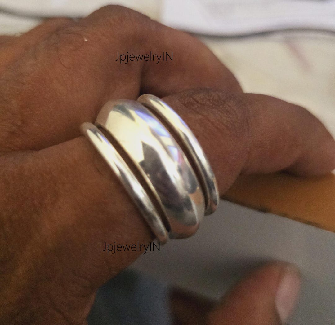 3 Set of Statement Rings, Modern Design Dome Ring, Chunky Silver Ring ...
