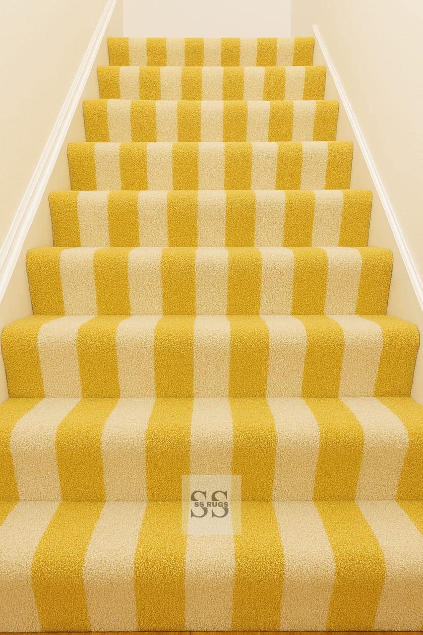 Hand Tufted New Zealand Wool Rug: Yellow and White Stripe Runner
