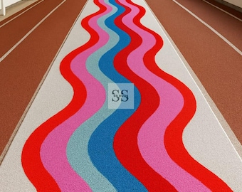 Hand-Tufted Wool Stripe Runner Rug: Red, White, Multicolor - New Zealand Wool