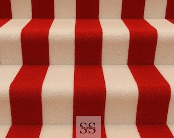 Red and White Stripe Wool Runner Rug: Hand Tufted Hallway Rug