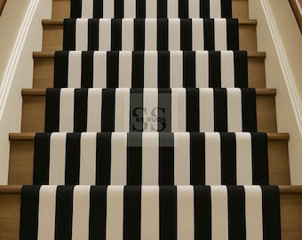 Hand Tufted Stripe Wool Runner Rug: Black and White Hallway Rug