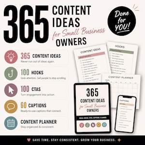 365 Content Ideas for Social Media | Threads Content Planner | 100 Hooks, 100 CTAs, 60 Captions for Small Business
