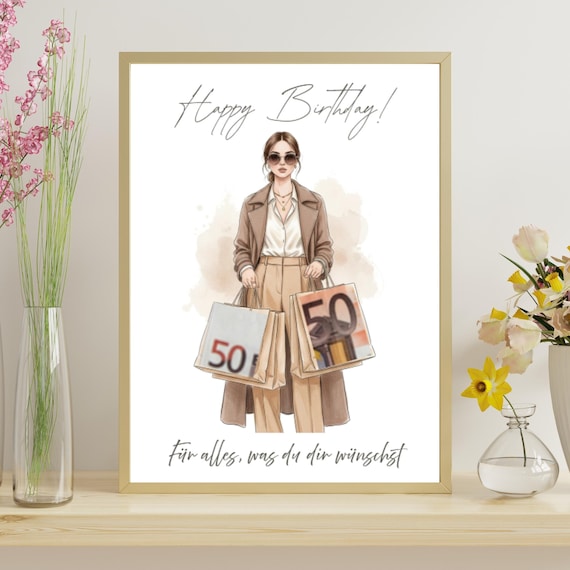 Geldgeschenk Geburtstag Printable – Happy Birthday Geschenk für Mama Freundin Tochter – DIY Gutschein Geld zum Ausdrucken A4 A5