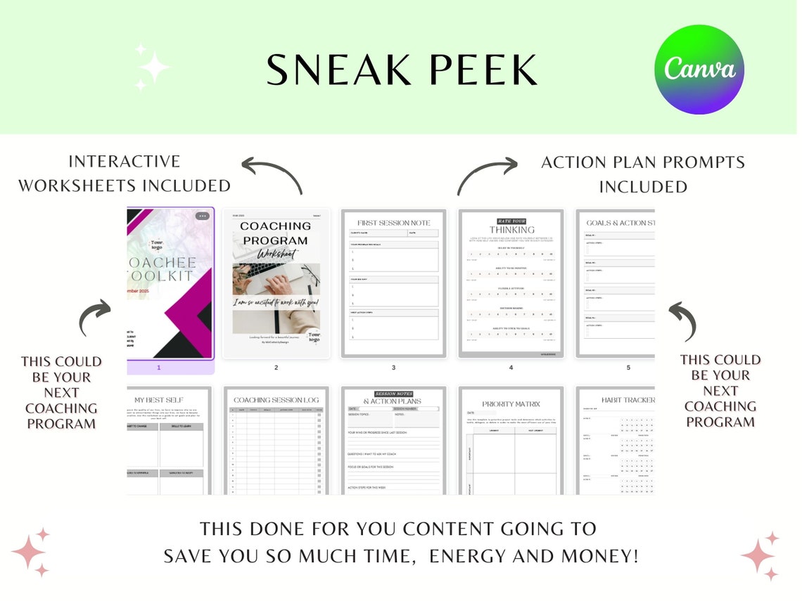 Learning Program Worksheet Template Coaching Program Worksheet: 21-page Canva Templates - Etsy
