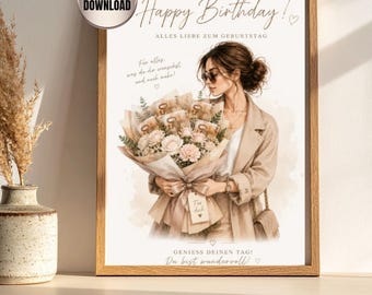 Money Gift for Daughter Mother Girlfriend | Flower Bouquet Money Gift Printable | Happy Birthday Gift | DIY Money Gift | A4 Money Voucher