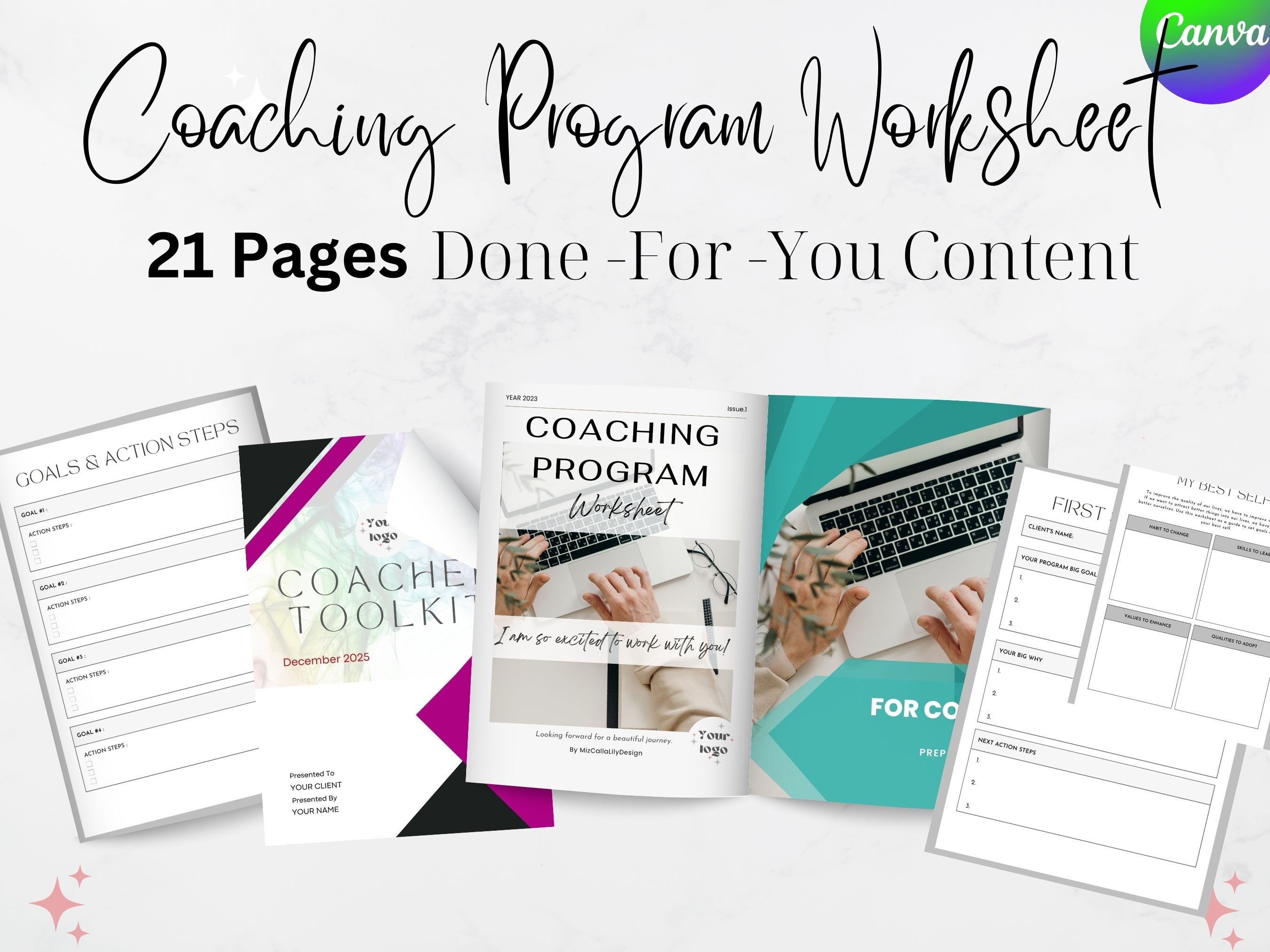 Coaching Program Worksheet: 21-page Canva Templates - Etsy