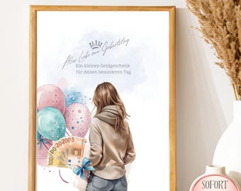 Geldgeschenk Geburtstag Vorlage PDF – Geldschein Karte zum Ausdrucken – DIY Geldkarte Basteln – Last Minute Geschenk – Sofort Download