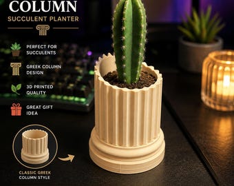Griechische Säule Sukkulenten Pflanzgefäß - Klassischer Schreibtisch Pflanzentopf - 3D Gedrucktes Geschenk Romanischer Stil