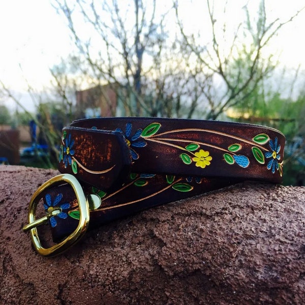 Hand Painted Leather Belt Etsy