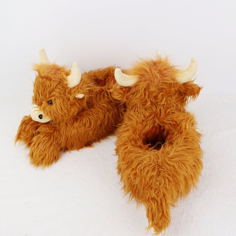 Highland Cattle Slippers Fluffy Scottish Cow Slippers Etsy