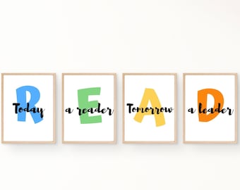 Today A Reader Tomorrow A Leader, Reading Corner Posters,  Playroom Decor, Reading Corner Decor, Classroom Reading Printables