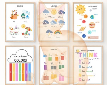 18 Educational Posters Set for Playroom and Kids, Toddlers, Printable, Educational Wall Art, Learning Poster, Preschool Wall Art