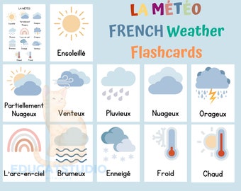 La météo |  Les saisons | French weather | seasons flashcards| digital | printable flashcards