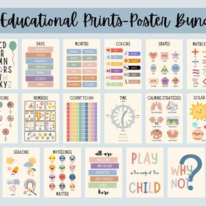 19 Educational Posters Set For Playroom, Kids, Toddlers, Printable Home School Prints, Boho Educational Wall Art,Learning Poster