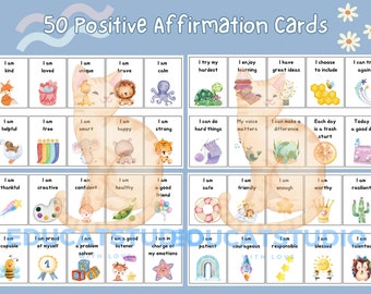 50 Kids Positive Affirmation Cards, Mindfulness Gift for Children to Practice Meditation, Daily Affirmation Set, Printable Affirmations