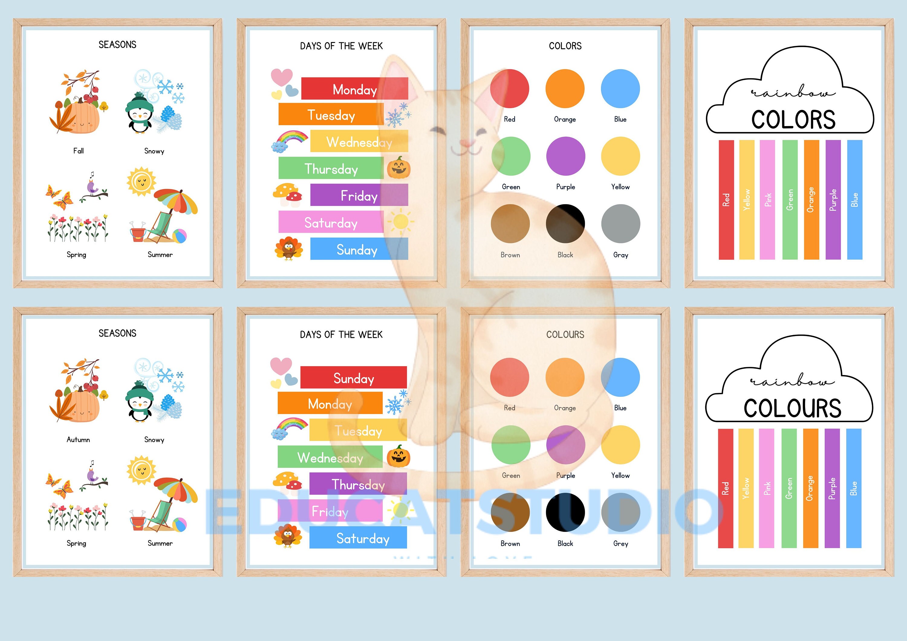 18 Educational Posters Set for Playroom and Kids, Toddlers, Printable ...