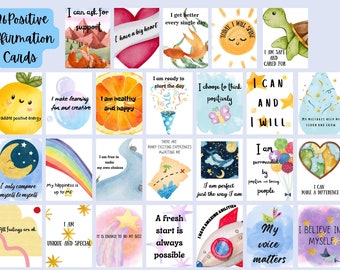 26 Kids Positive Affirmation Cards, Mindfulness Gift for Children to Practice Meditation, Daily Affirmation Set, Printable Affirmations