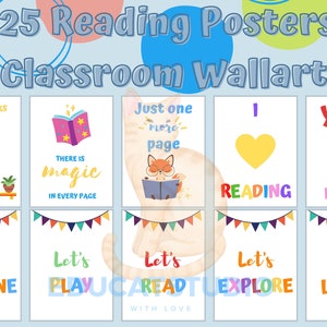 25 Reading Corner Posters / Cool Kids Read Books, Reading Corner,  Classroom Decor, Homeschool Posters ,Nursery Wallart /Let&#39;s read