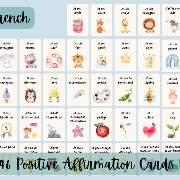 46 Cartes d'affirmation, Petite enfance, Affirmation positive, Apprentissage, estime de soi, Confiance en soi