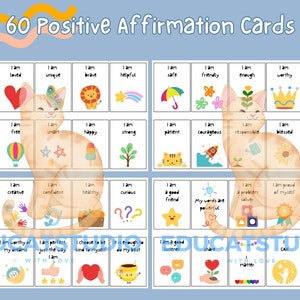 60 positive Affirmationskarten für Kinder, Affirmationskarten für Kinder zur Meditation, tägliches Affirmationsset, druckbare Affirmationen