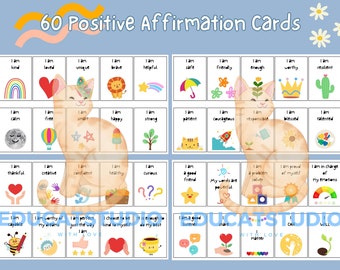 60 Kids Positive Affirmation Cards, Affirmation Cards for Children to Practice Meditation, Daily Affirmation Set, Printable Affirmations