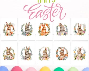 10 Bunnies With Flower Wreaths JPGs - 10 High Quality JPGs -Easter Bunnies