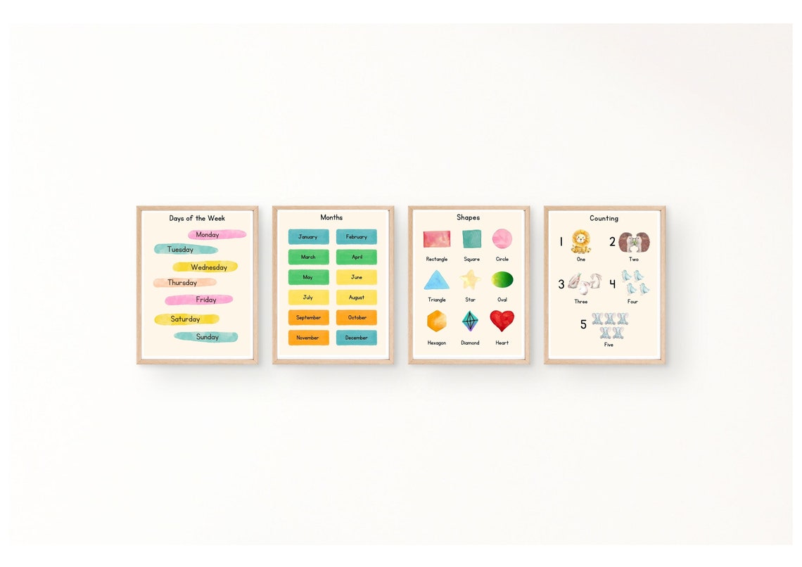 22 Educational Posters Set for Playroom and Kids, Toddlers, Printable ...