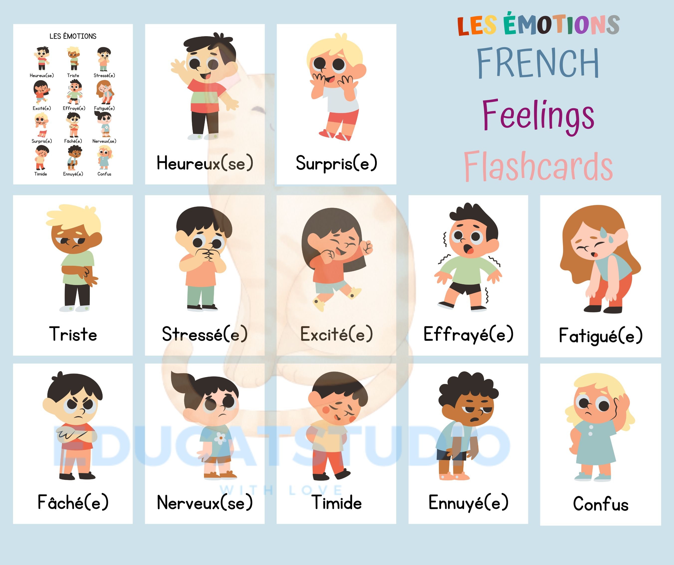 Printable  FRENCH Feelings Flashcards | French Emotions | Les  émotions