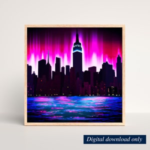 Dark New York City Skyline Ai Art Print, Manhattan Skyline Wall Art, Instant Download, Downloadable Digital Print, Printable Art