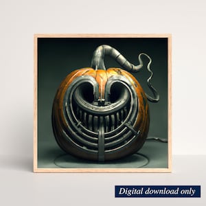 Gruseliger Kürbis Halloween Ai Kunstdruck, Gruseliger Kürbis Wandkunst, HerbstDeko, Sofort Download, Digitaldruck Download, druckbar