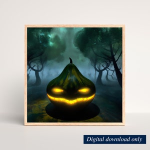 Lustiges Gesicht Kürbis Halloween Ai Kunstdruck, Gruseliger Kürbis Wandkunst, HerbstDeko, Sofort Download, Digitaldruck Download, druckbar