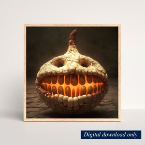 Lustig aussehender Kürbis Halloween Ai Kunstdruck, Gruseliger Kürbis Wandkunst, HerbstDeko, Sofort Download, Digitaldruck Download, druckbar
