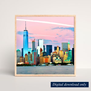 Colorful New York City Skyline Ai Art Print, Manhattan Skyline Wall Art, Instant Download, Downloadable Digital Print, Printable Art