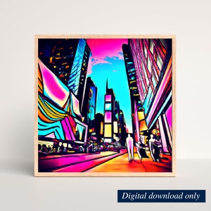 Retro Times Square Ai Art Print, Times Square Wall Art, Instant Download, Downloadable Digital Print, Printable Art