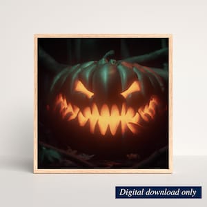 Gruseliger Kürbis Halloween Ai Kunstdruck, Gruseliger Kürbis Wandkunst, HerbstDeko, Sofort Download, Digitaldruck Download, druckbar