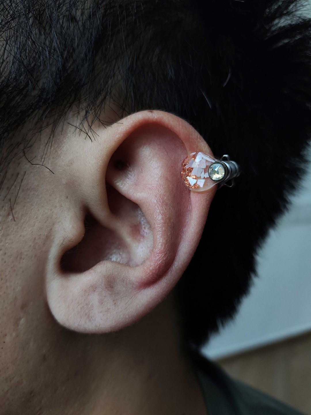 10mm 0.39 NEW DESIGN Keloid Earring for Helix and Earlobe. Black Gold