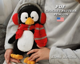 Gehaakt pinguïnpatroon, amigurumi-pinguïnspeelgoedpatroon. Gehaakte knuffel pinguïn. Haakpatroon kerstpinguïn, pdf-tutorial in het Engels