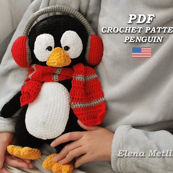 Crochet penguin pattern, amigurumi penguin toy pattern. Crochet plush toy penguin. Christmas penguin crochet pattern, tutorial PDF in Eng