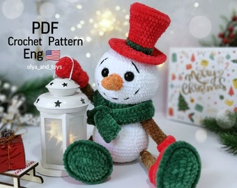 Crochet pattern cute snowman pdf in eng, amigurumi Christmas snowman, Crochet christmas gift, pattern New Year snowman Christmas toy snowman