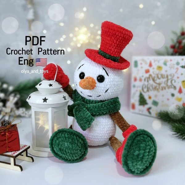 Schema all'uncinetto simpatico pupazzo di neve pdf in ita, pupazzo di neve di Natale amigurumi, regalo di Natale all'uncinetto, schema pupazzo di neve di Capodanno pupazzo di neve giocattolo di Natale