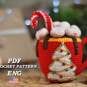 Amigurumi toy cute little cup of cocoa with marshmerlow/ Christmas Hot Cocoa Mug Crochet/ Christmas toy pattern/ PDF ENGLISH crochet pattern