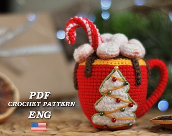 Amigurumi Spielzeug süße kleine Tasse Kakao mit Marshmerlow/ Weihnachten Heißer Kakao Becher Häkeln/ Weihnachten Spielzeug Anleitung/ PDF ENGLISCH Häkelanleitung