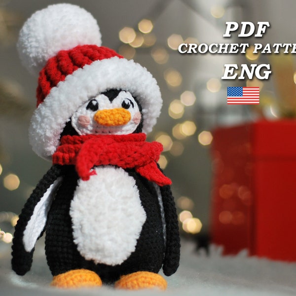 Crochet penguin pattern PDF in Eng, Amigurumi penguin in Hat and Scarf, Crochet Christmas pattern, crochet animals pattern,amigurumi animals