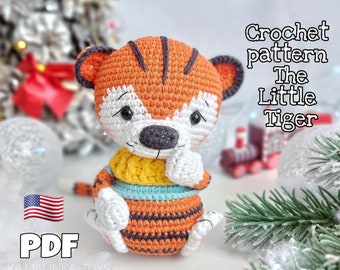 The Little Cute Tiger Christmas Crochet Pattern, Amigurumi Tutorial Tiger, Crochet Christmas Ornaments, DIY Christmas Toy, Eng PDF Pattern