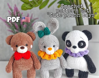 Handmade Weighted Fleece Bear, Panda and Bunnies Large Crocheted Stuffed  Animals 