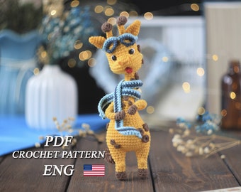 Crochet pattern funny giraffe the aviator size 7.48″ Amigurumi giraffe toy tutorial Cute crocheted giraffe gift for children Eng PDF Pattern