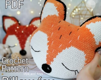 Coussin motif renard au crochet, motif PDF renard rigolo en anglais, tutoriel amigurumi, renard endormi, coussin décoratif, cadeau enfant, amigurumi renard