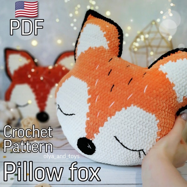 Crochet pattern pillows fox, funny fox PDF pattern in English, amigurumi tutorial, sleeping fox, decorative pillow, gift child,fox amigurumi